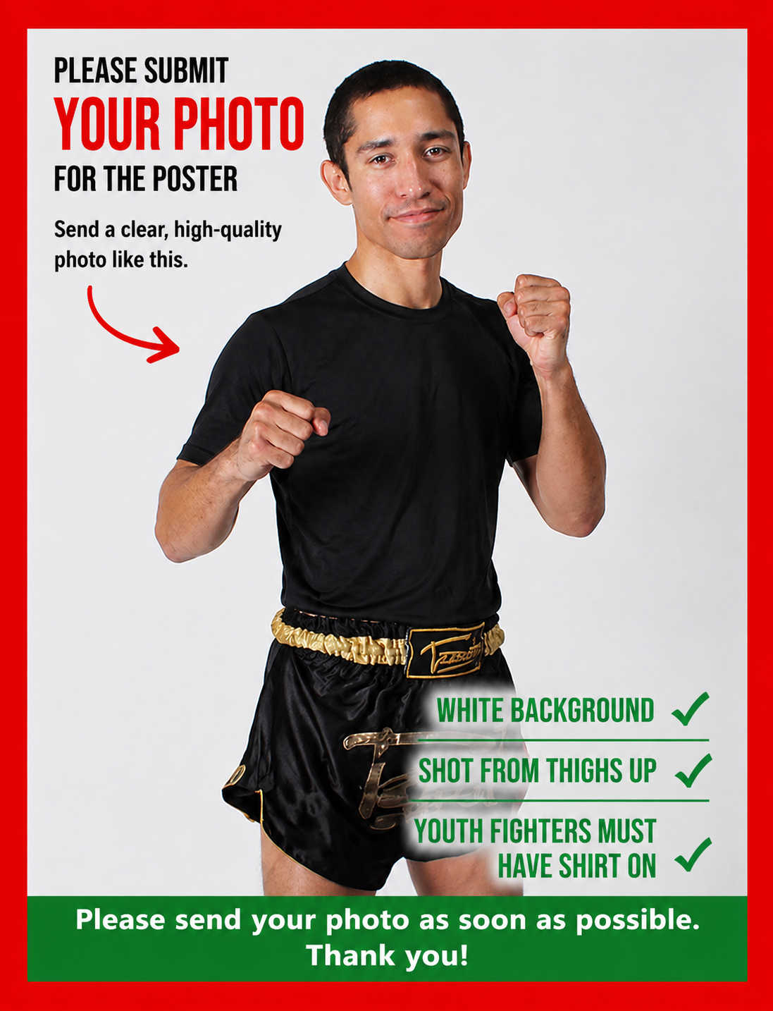 Example showing how to photograph a fighter for the event poster